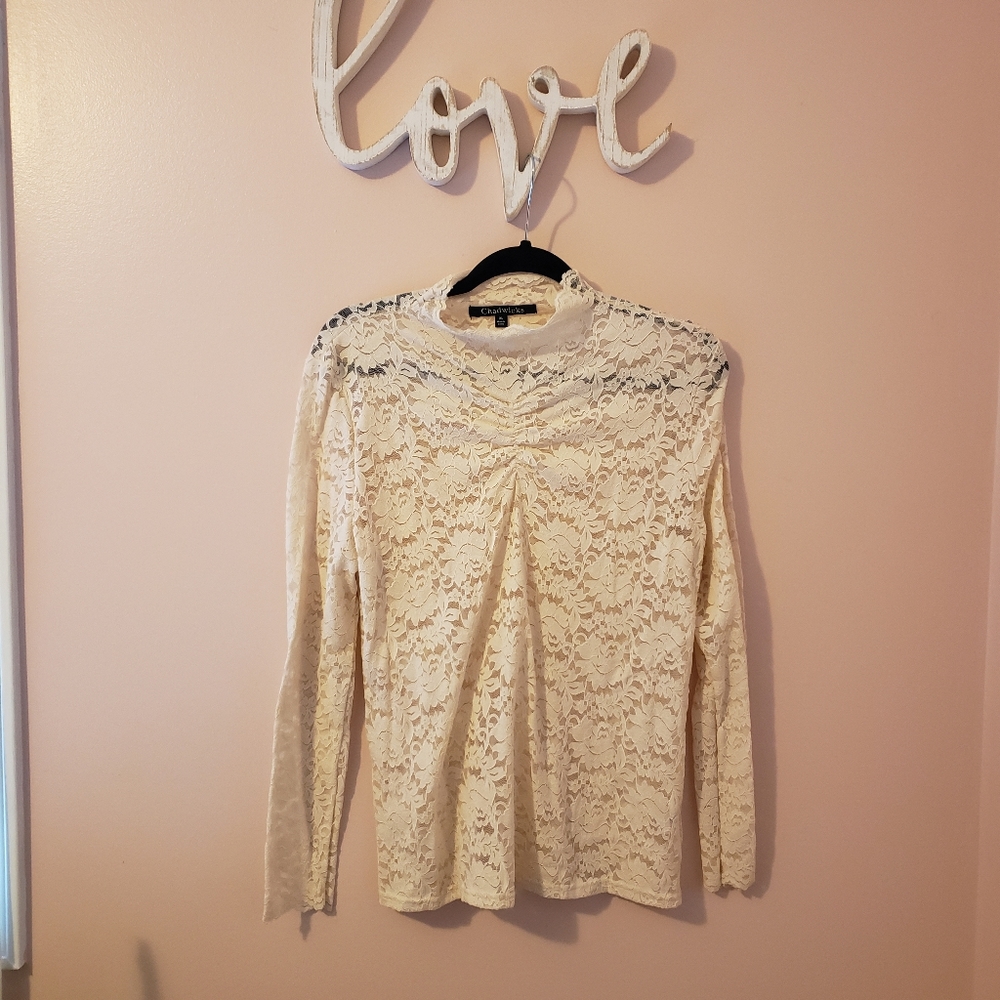 Chadwicks, sheer lace, long sleeve blouse, Sz XL